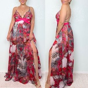 Elegant Pink and Red Maxi Dress